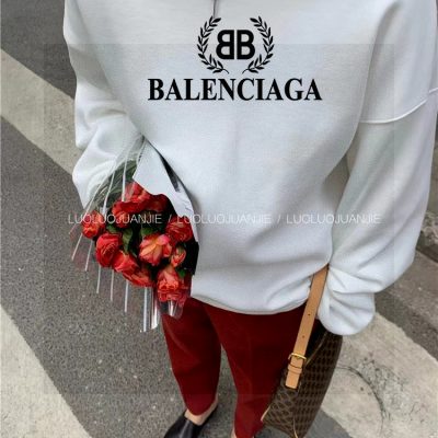 Luxury Balenciaga Sweatshirts Black Fleece Logo Luxury