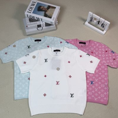 Premium Louis Vuitton Short Sleeves White Cotton Jacquard Style