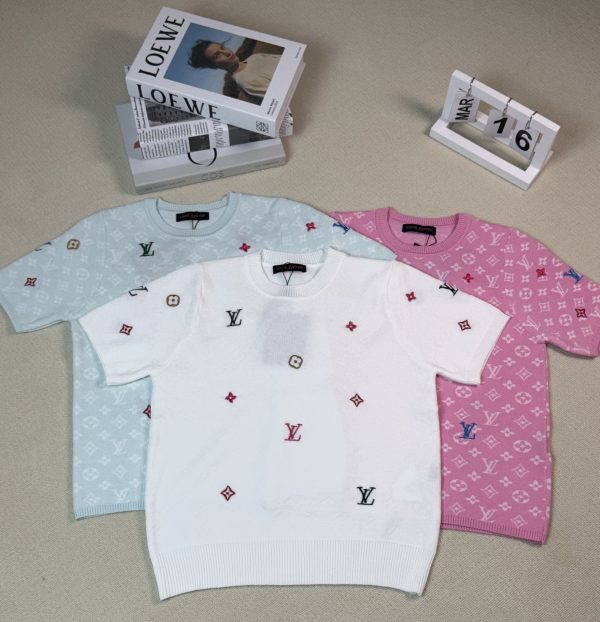 Premium Louis Vuitton Short Sleeves White Cotton Jacquard Style