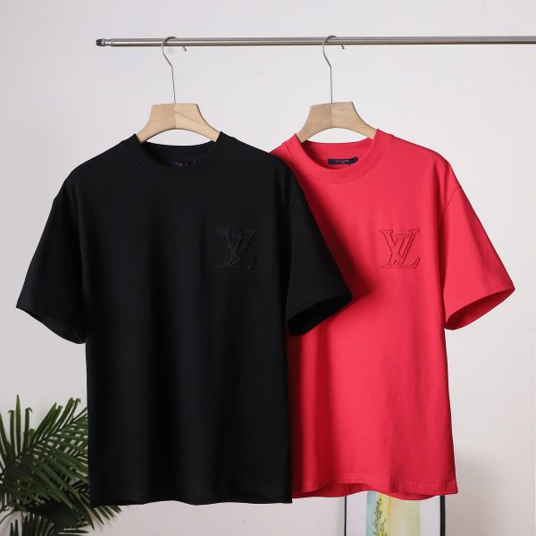 High Quality Louis Vuitton Short Sleeves Black Cotton Embroidery Style