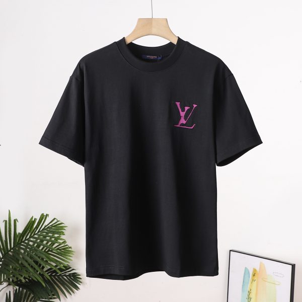 Premium Louis Vuitton Short Sleeves Black Cotton Logo Style