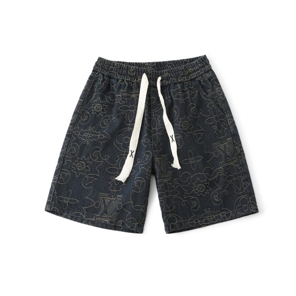 High Quality Louis Vuitton Shorts Gold Denim Embroidered Collection