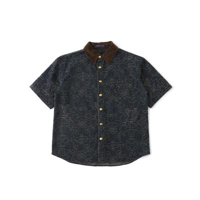 High Quality Louis Vuitton Short Sleeves Gold Denim Embroidered Style