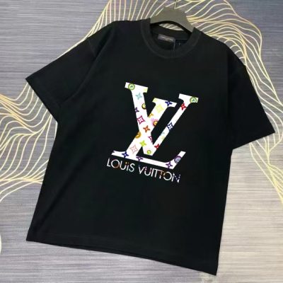 Premium Louis Vuitton Short Sleeves Black Cotton Logo Collection