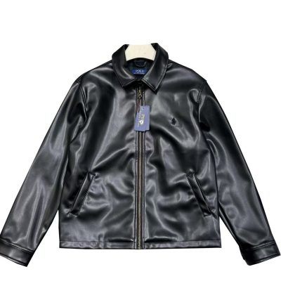 Luxury Ralph Lauren Long Sleeves Black Leather Solid Style