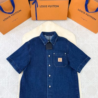 High Quality Louis Vuitton Short Sleeves Denim Logo Style