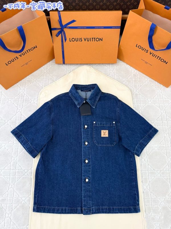 High Quality Louis Vuitton Short Sleeves Denim Logo Style