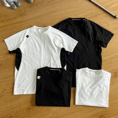 Best Selling Descente Short Sleeves Black Polyester Patchwork Collection