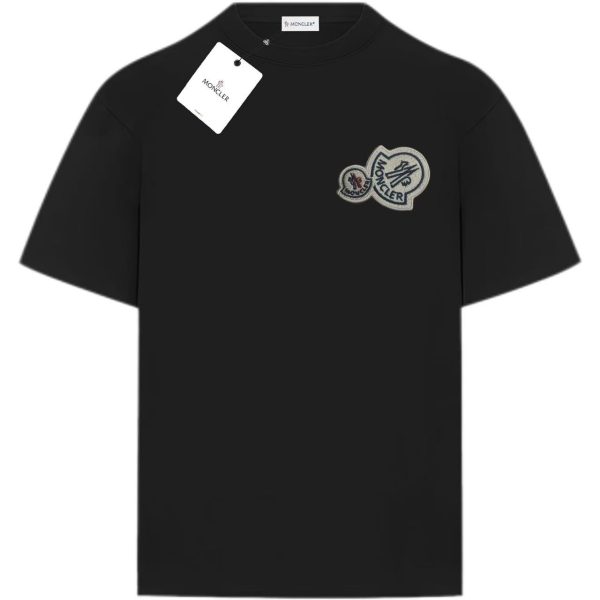 Luxury Moncler Short Sleeves Black Cotton Logo Collection