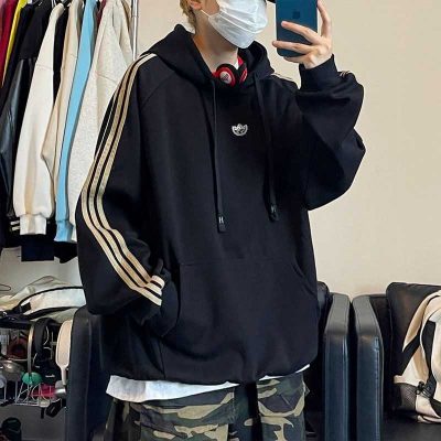 Premium Adidas Sweatshirts Black Cotton Stripe Luxury