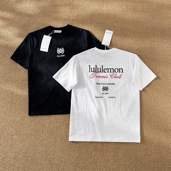 Premium Lululemon Short-Sleeved Shirt Black Leather Logo Luxury