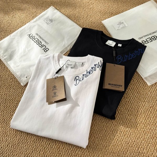High Quality Burberry Short-Sleeved Shirt Blue Cotton Embroidered Luxury