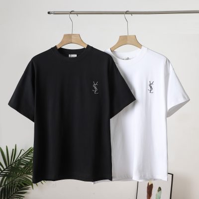 Luxury Saint Laurent Short Sleeves Blue Cotton Embroidered Luxury