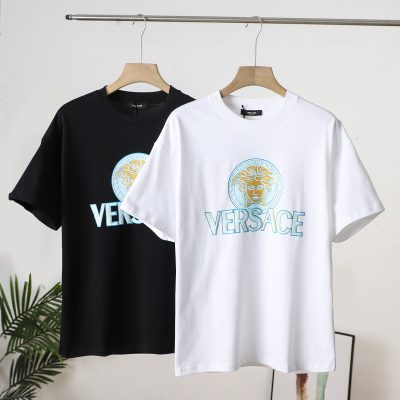 Premium Versace Short Sleeves Black Cotton Logo Luxury