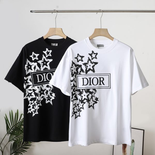 Luxury Dior Short Sleeves Black Cotton Embroidered Collection