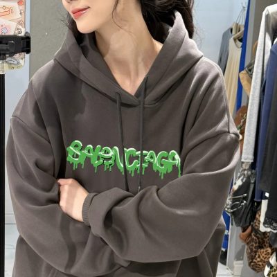Luxury Balenciaga Sweatshirts Green Fleece Logo Collection