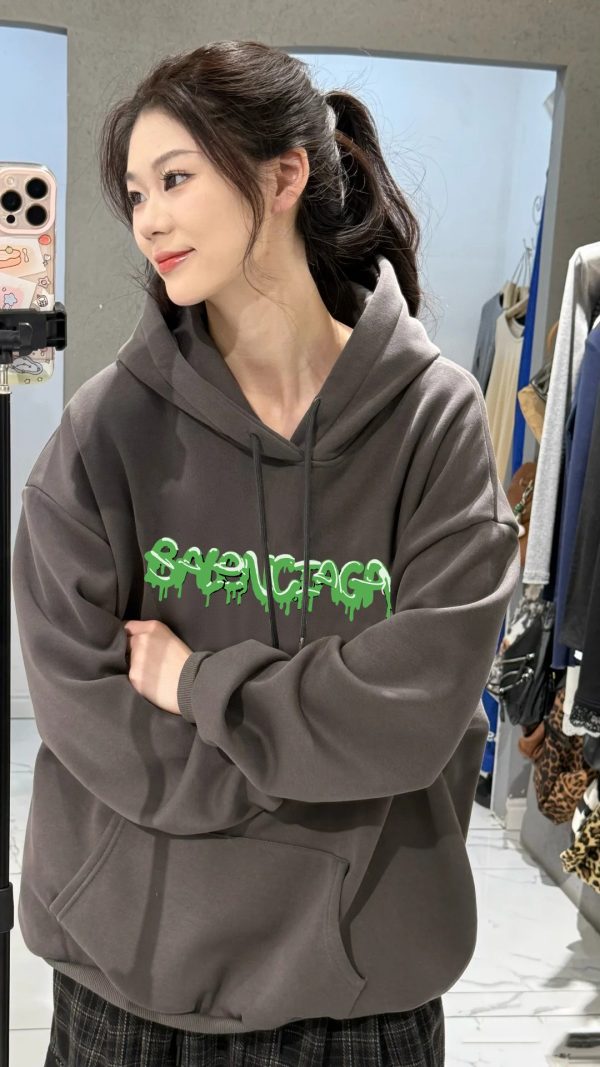 Luxury Balenciaga Sweatshirts Green Fleece Logo Collection