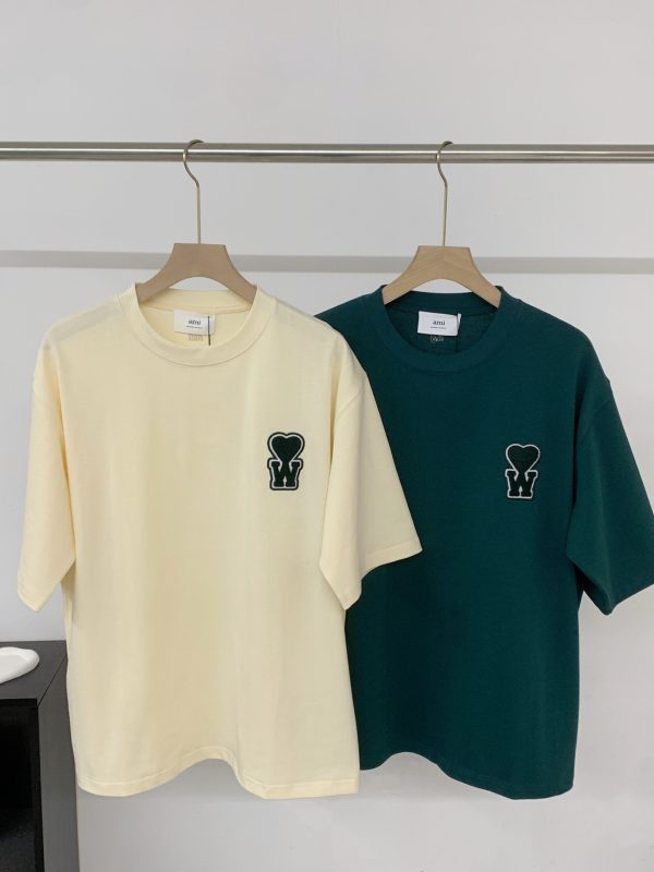 Best Selling Ami Short Sleeves Cream Cotton Logo Collection