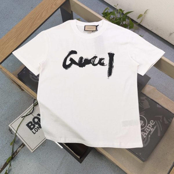 Premium Gucci Short Sleeves Black Cotton Logo Style