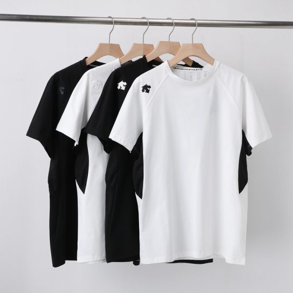 High Quality Descente Short Sleeves Black Polyester Patchwork Collection