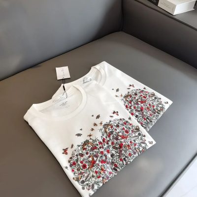 Premium Quality Dior Short Sleeves White Embroidered Style