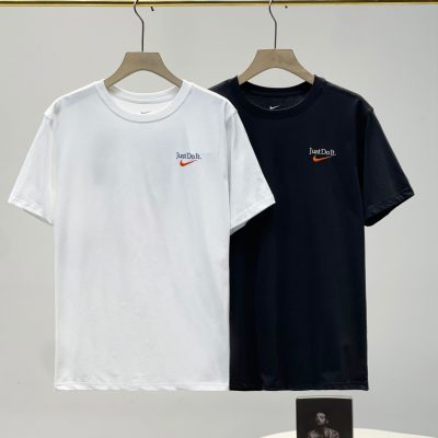 Luxury Nike Short Sleeves Black Cotton Embroidered Collection