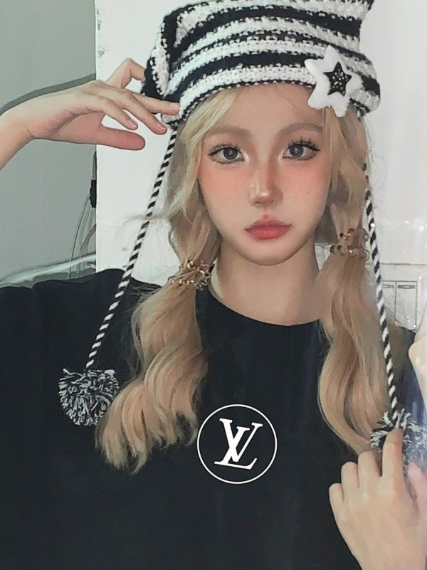 High Quality Louis Vuitton Short Sleeves Black Cotton Logo Style