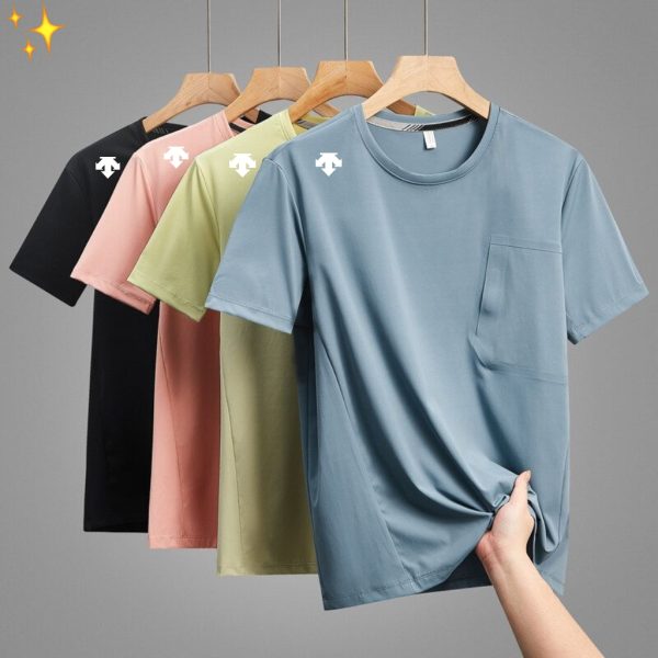 High Quality Descente Short Sleeves Black Silk Casual Collection