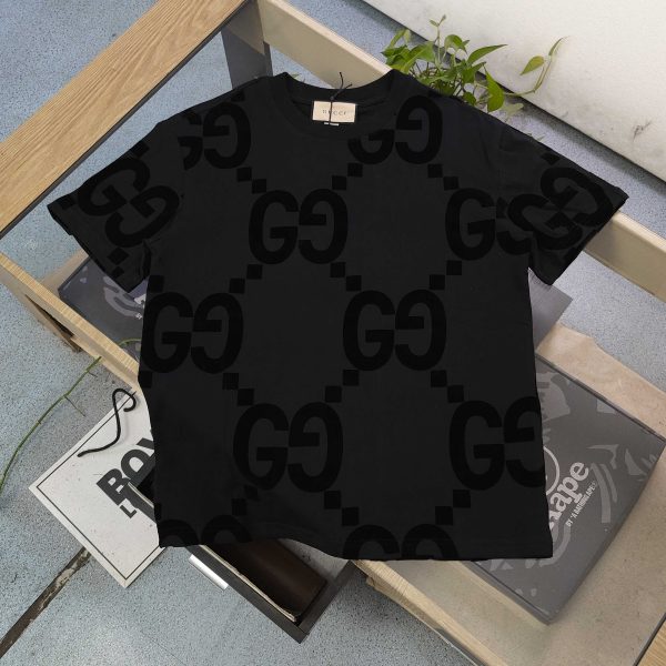 Luxury Gucci Short Sleeves Black Cotton Logo Collection