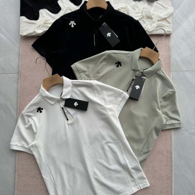 Luxury Descente Polo Shirt Black Polyester Casual Style