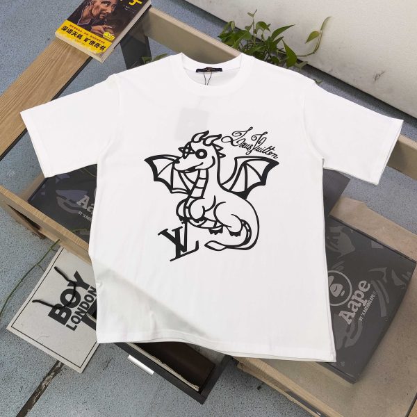Luxury Louis Vuitton Short Sleeves Black Cotton Logo Style