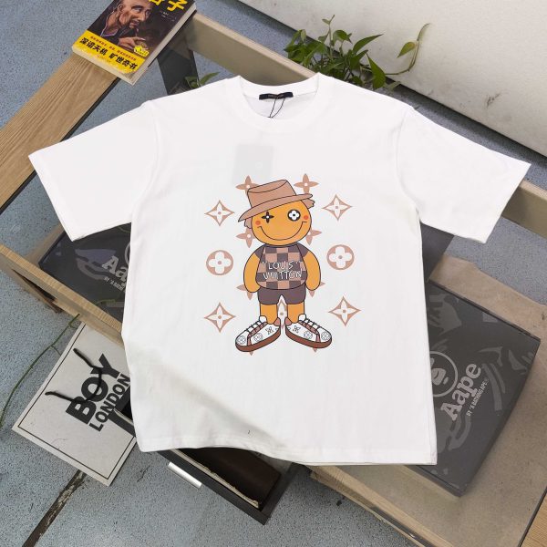 Premium Louis Vuitton Short Sleeves Black Cotton Logo Style