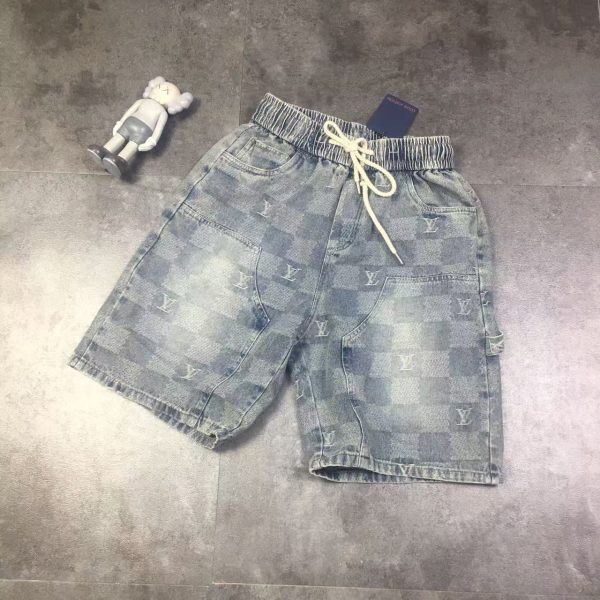Premium Louis Vuitton Shorts Gray Denim Washed Luxury
