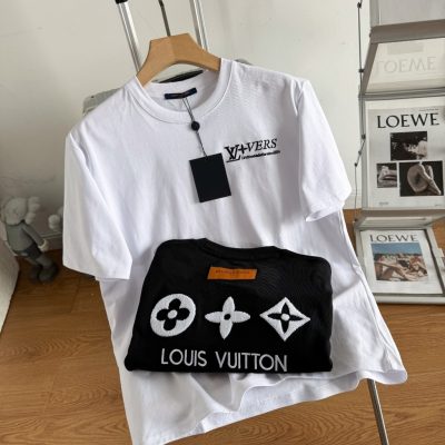 Premium Louis Vuitton Short-Sleeved T-Shirt Black Cotton Monogram Style