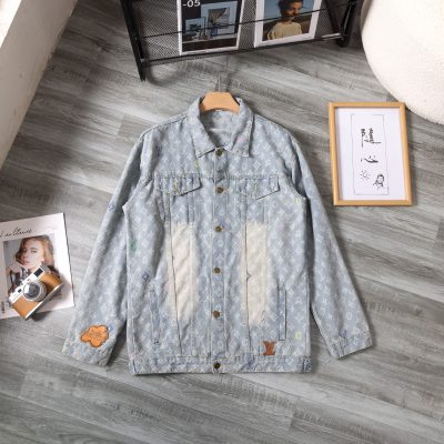 Luxury Louis Vuitton Coat Blue Denim Embroidered Collection