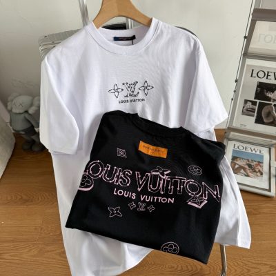 Premium Quality Louis Vuitton Short Sleeves Black Cotton Casual Luxury