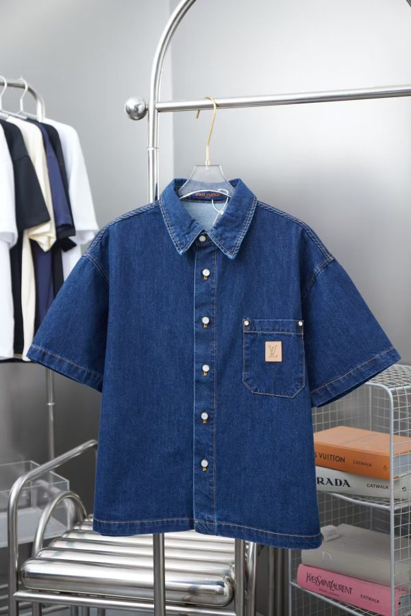 Best Selling Louis Vuitton Short Sleeves Denim Logo Style