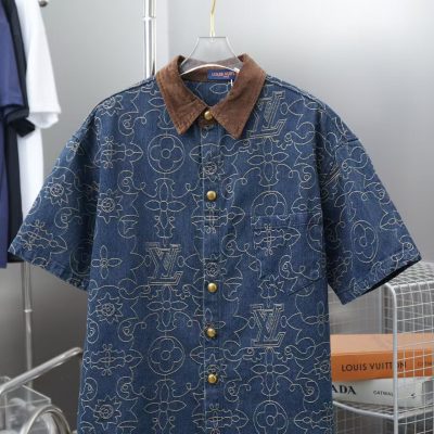 Luxury Louis Vuitton Short Sleeves Gold Denim Embroidered Style