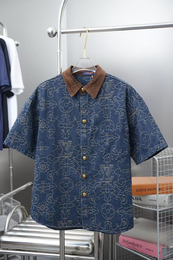 Luxury Louis Vuitton Short Sleeves Gold Denim Embroidered Style