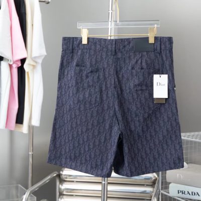 Premium Dior Shorts Navy Leather Jacquard Luxury