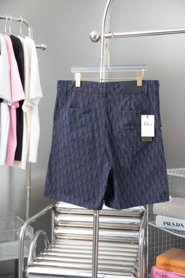 Premium Dior Shorts Navy Leather Jacquard Luxury