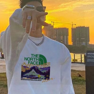 Premium The North Face Hoodie Black Fleece Print Style