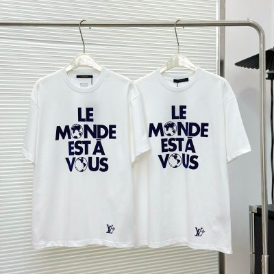 Luxury Louis Vuitton Short Sleeves Blue Nylon Print Style