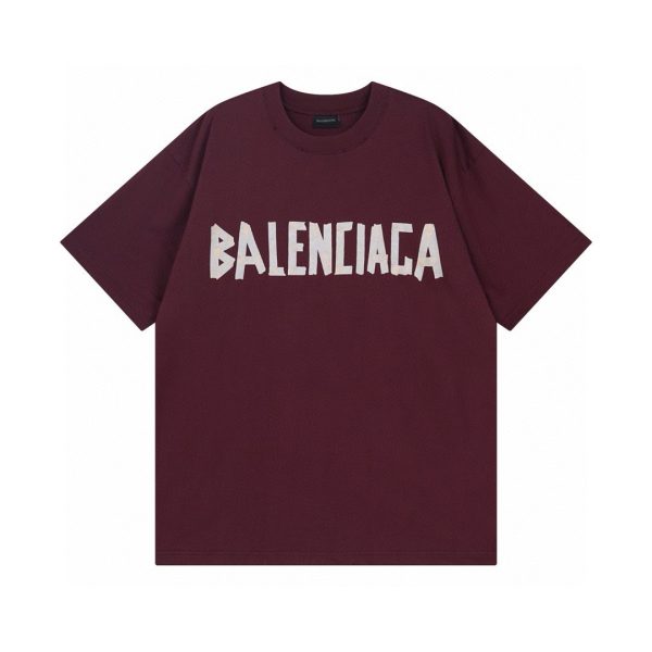 Premium Balenciaga Short Sleeves Burgundy Cotton Classic Luxury
