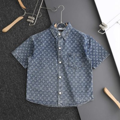 Premium Quality Louis Vuitton Short Sleeve Shirt Blue Jacquard Collection