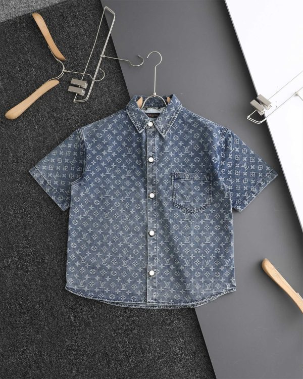 Premium Quality Louis Vuitton Short Sleeve Shirt Blue Jacquard Collection