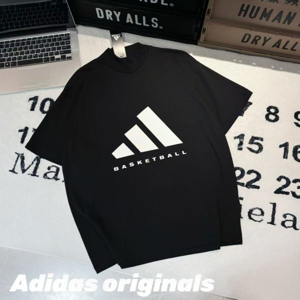 Luxury Adidas Short Sleeves Black Cotton Logo Style