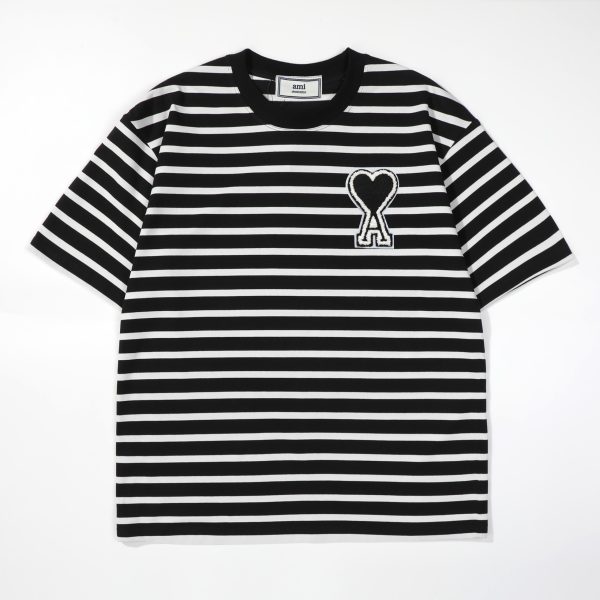 Premium Quality Ami Short Sleeves Black Cotton Embroidered Style