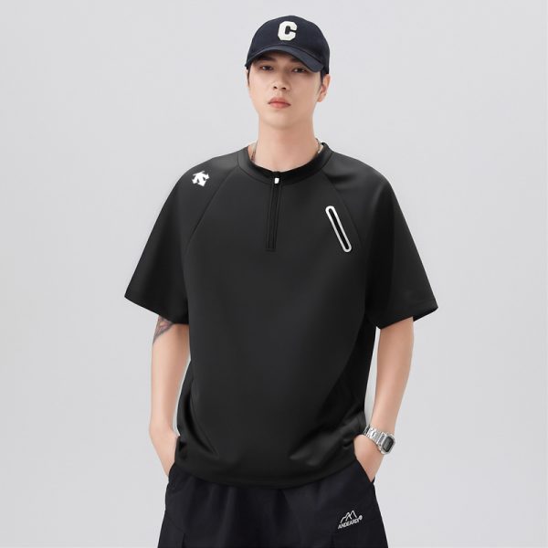 Premium Quality Descente Short Sleeves Black Silk Logo Collection