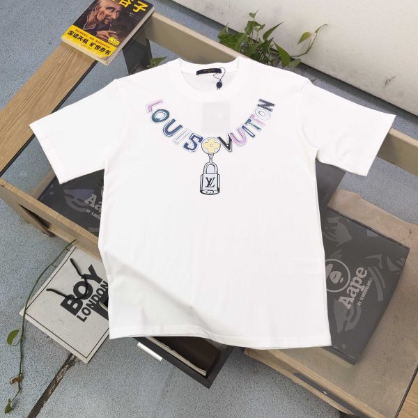 Premium Quality Louis Vuitton Short-Sleeved Shirt Black Cotton Logo Luxury